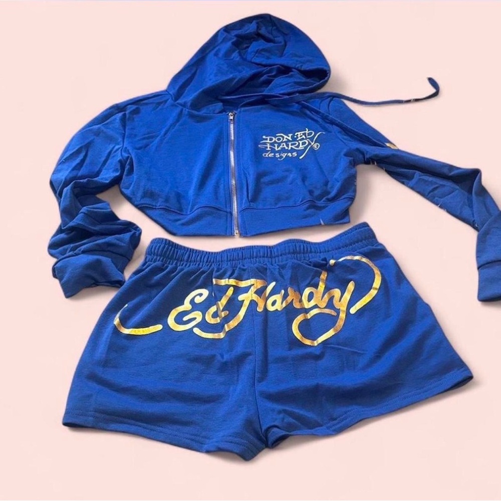 Ed Hardy Royal Blue and Gold Tracksuit